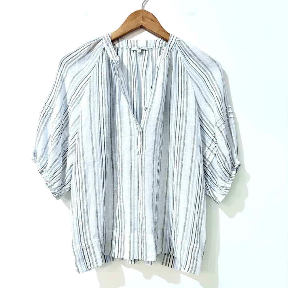 Rails Linen Blend Blue Striped Shoshanna Pintuck Short Sleeve Top Small